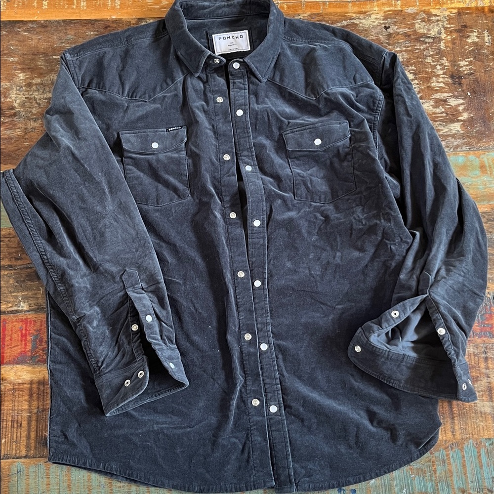 Black Corduroy Button-Up Shirt. Poncho brand